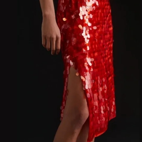 Maeve Dazzling Red Sequin Pencil Skirt